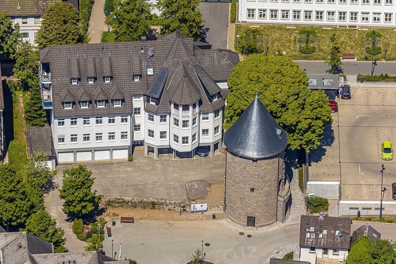 Aerial view, Bieketurm, Attendorn, Sauerland, North Rhine-Westphalia, Germany, DE, Europe, aerial photograph, aerial photography, aerial photography, sight, defence tower, overview, bird's-eye view, defence tower, birds-eyes view, former town fortification, historical, overview