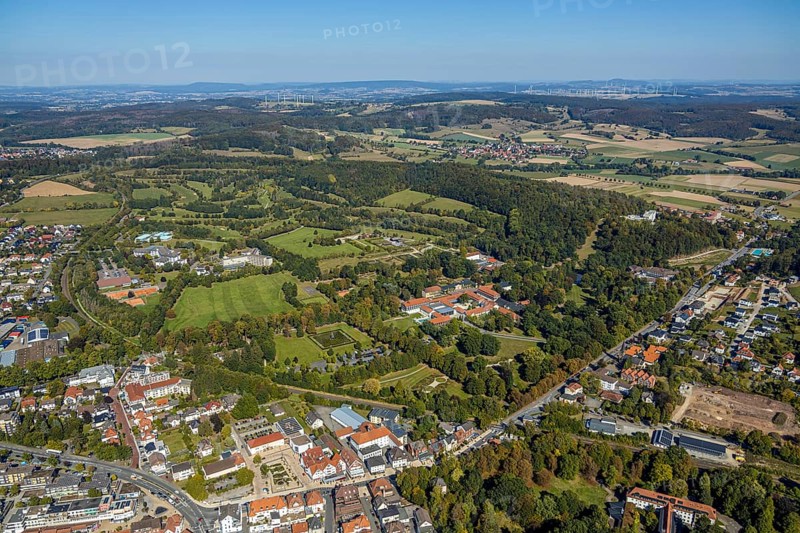 Aerial photo, Gräflicher Park Health & Balance Resort, Bad Driburg, East Westphalia-Lippe, North Rhine-Westphalia, Germany, Brunnenallee, DE, Europe, restaurant, gastronomy, hotel, hotel facilities, hotel business, aerial photo, aerial photography, aerial photography, OLWBUCH, OWL, OWL-Buch, East Westphalia, park, overview, bird's-eye view, birds-eyes view, overview