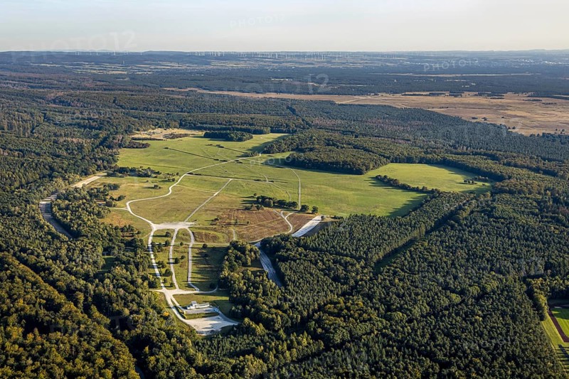 Aerial photo, armoured training area, Senne, Augustdorf, Ostwestfalen-Lippe, North Rhine-Westphalia, Germany, DE, Europe, aerial photo, aerial photography, aerial photography, military, OLWBUCH, OWL, OWL-Buch, Ostwestfalen, military training area, overview, bird's-eye view, birds-eyes view, overview