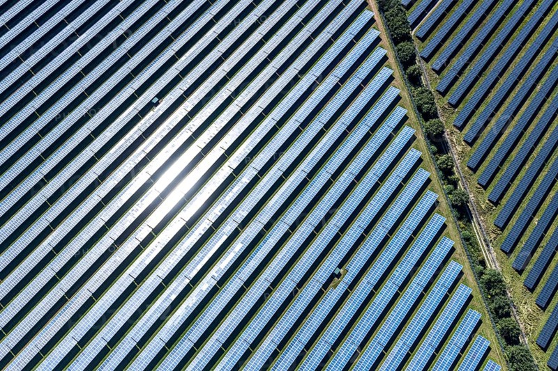 Aerial view, solar park, at the federal road B64, Herste, Bad Driburg, Ostwestfalen-Lippe, North Rhine-Westphalia, Germany, DE, Europe, shapes and colours, open space photovoltaic plant, aerial view, aerial photography, aerial photography, OLWBUCH, OWL, OWL-Buch, Ostwestfalen, photovoltaic, photovoltaic system, solar, solar system, solar energy, solar power plant, solar energy, overview, bird's-eye view, birds-eyes view, overview, alternative energy, renewable energy, solar panel