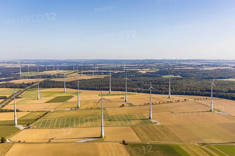 Aerial photo, wind turbines, Wewelsburg, Büren, Ostwestfalen-Lippe, North Rhine-Westphalia, Germany, DE, energy, energy industry, Europe, distant view, aerial view, aerial photography, aerial photography, OLWBUCH, OWL, OWL-Buch, Ostwestfalen, electricity, overview, bird's-eye view, WEA, meadows and fields, wind energy, wind turbine, wind farm, wind power, wind power plant, wind park, birds-eyes view, overview