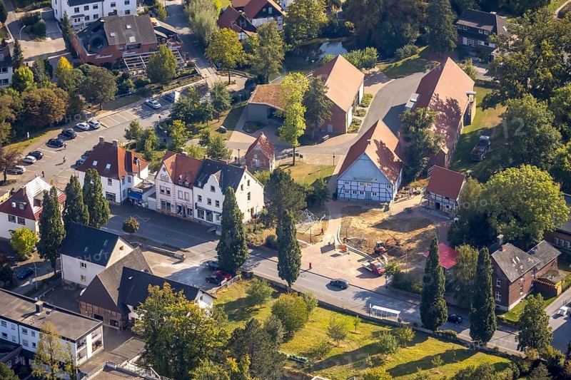 Aerial photograph, Westphalian Salt Worlds Museum, culture barn on Haulle farm, construction site, Sassendorf, Bad Sassendorf, Soest district, North Rhine-Westphalia, Germany, An der Rosenau, construction work, construction, construction area, construction site, building plots, construction project, DE, adventure museum, Europe, Kreis-Soest-Buch, KreisSoestBuch, culture, art, art museum, aerial photography, aerial photography, aerial photography, museum, overview, events, event location, event venue, bird's-eye view, birds-eyes view, cultural use, overview