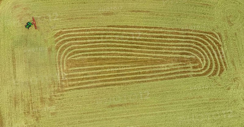 Aerial view, agricultural fields, hay harvest, tractor mowing meadow, Liboriweg, Balve, Sauerland, North Rhine-Westphalia, Germany, DE, Europe, shapes and colours, agriculture, aerial photography, aerial photography, aerial photography, overview, bird's-eye view, meadows and fields, birds-eyes view, overview