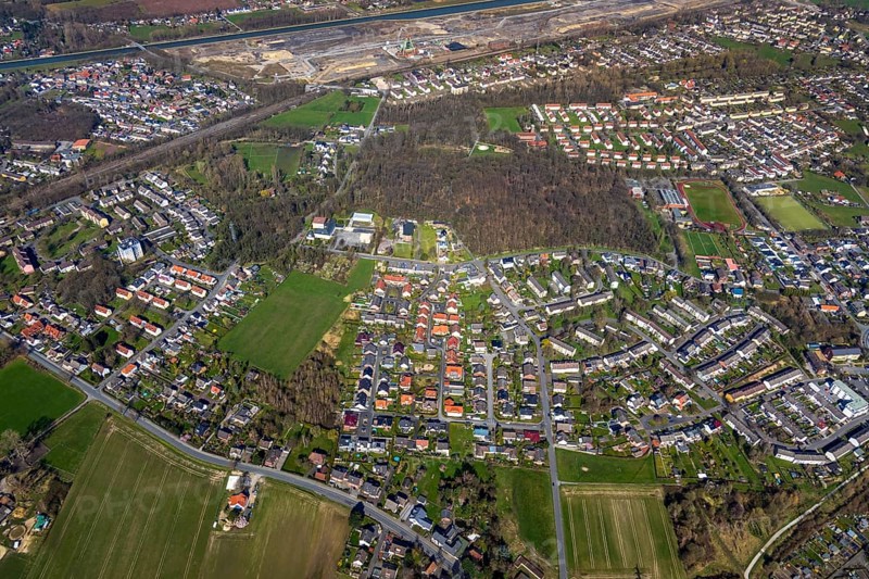 Aerial view, former area of the Roman camp Bergkamen, Oberaden, Bergkamen, Ruhr area, North Rhine-Westphalia, Germany, DE, Europe, birds-eyes view, aerial photograph, aerial photography, aerial photography, overview, bird's eye view
