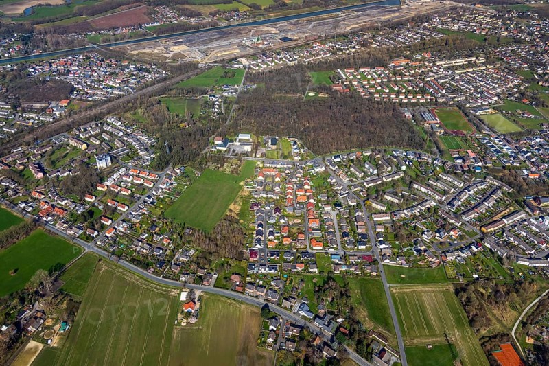 Aerial view, former area of the Roman camp Bergkamen, Oberaden, Bergkamen, Ruhr area, North Rhine-Westphalia, Germany, DE, Europe, birds-eyes view, aerial photograph, aerial photography, aerial photography, overview, bird's eye view