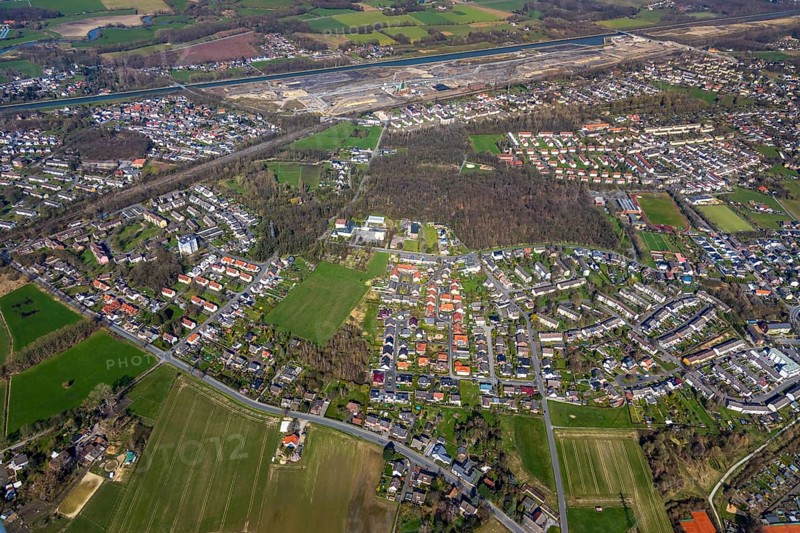 Aerial view, former area of the Roman camp Bergkamen, Oberaden, Bergkamen, Ruhr area, North Rhine-Westphalia, Germany, DE, Europe, birds-eyes view, aerial photograph, aerial photography, aerial photography, overview, bird's eye view