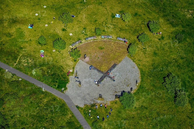 Aerial view, Tippelsberg, recreation area, Bochum, Ruhr area, North Rhine-Westphalia, Germany, DE, recreation, Europe, leisure activities, green area, green spaces, green belt, landmark, aerial view, aerial photography, aerial photography, recreation area, park, park facility, overview, bird's-eye view, overview