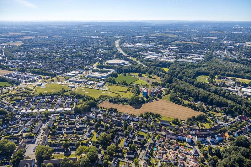 Aerial view, industrial park Hiltrop, Bochum, Ruhr area, North Rhine-Westphalia, Germany, DE, Europe, birds-eyes view, aerial photography, aerial photography, aerial photography, overview, overview, bird's eye view, urban planning, reconstruction measures, construction site, overplanning, Stadtwerke Bochum, wholesale Friedrich PICARD GmbH & Co. KG