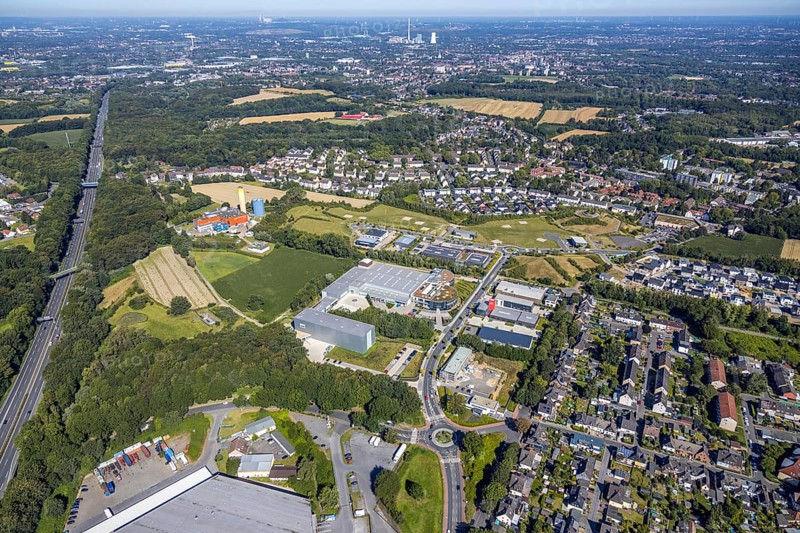 Aerial view, industrial park Hiltrop, Bochum, Ruhr area, North Rhine-Westphalia, Germany, DE, Europe, birds-eyes view, aerial photography, aerial photography, aerial photography, overview, overview, bird's eye view, urban planning, reconstruction measures, construction site, overplanning, Stadtwerke Bochum, wholesale Friedrich PICARD GmbH & Co. KG