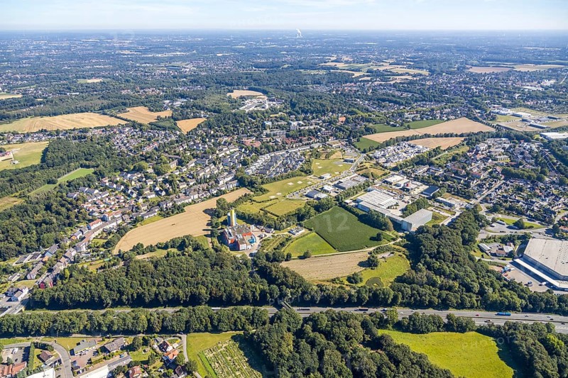 Aerial view, industrial park Hiltrop, Bochum, Ruhr area, North Rhine-Westphalia, Germany, DE, Europe, birds-eyes view, aerial photography, aerial photography, aerial photography, overview, overview, bird's eye view, urban planning, reconstruction measures, construction site, overplanning, Stadtwerke Bochum, wholesale Friedrich PICARD GmbH & Co. KG