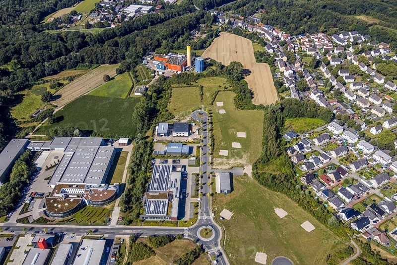 Aerial view, industrial park Hiltrop, Bochum, Ruhr area, North Rhine-Westphalia, Germany, DE, Europe, birds-eyes view, aerial photography, aerial photography, aerial photography, overview, overview, bird's eye view, urban planning, reconstruction measures, construction site, overplanning, Stadtwerke Bochum, wholesale Friedrich PICARD GmbH & Co. KG
