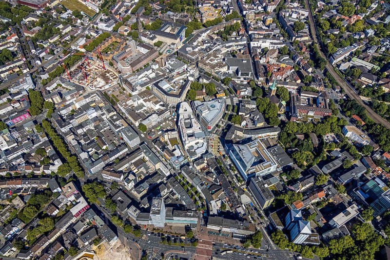 Aerial view, Boulevard Massenbergstraße, between Bongardstraße, Masseenbergstraßeand Ostring, Gleisdreieck, Bochum, Ruhr area, North Rhine-Westphalia, Germany, DE, Europe, birds-eyes view, aerial photograph, aerial photography, aerial photography, overview, overview, bird's eye view, urban planning, reconstruction measures, construction site, overplanning