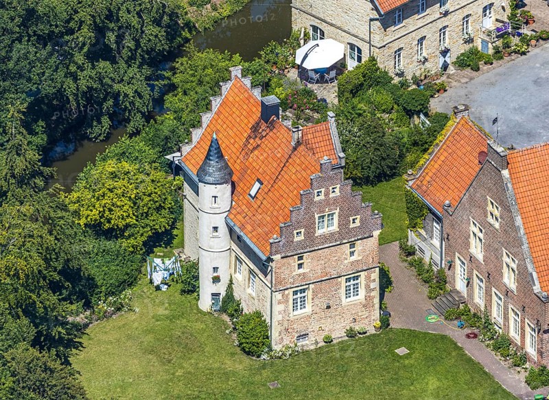 Aerial view, Haus Runde, event location, Billerbeck, Münsterland, North Rhine-Westphalia, Germany, DE, Esking, Europe, moat, wedding location, aerial view, aerial photography, aerial photography, rectory, renaissance complex, renaissance style, registry office, tower, overview, events, venue, event location, bird's-eye view, birds-eyes view, overview