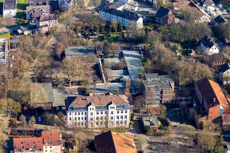 Aerial photo, Willy-Brandt-Gesamtschule, Wittekindstraße, Werne, Bochum, Ruhr area, North Rhine-Westphalia, Germany, education, educational institution, DE, Europe, comprehensive school, teaching institute, aerial photo, aerial photography, aerial photography, school, overview, bird's-eye view, birds-eyes view, overview