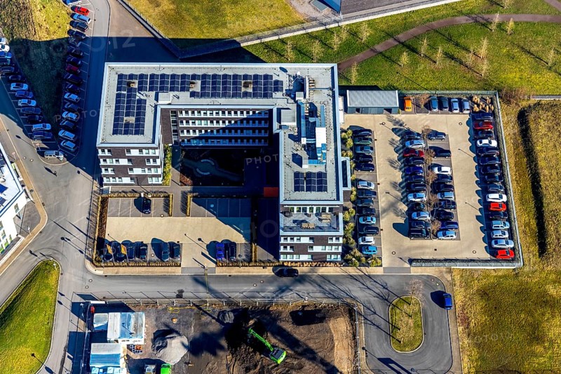 Aerial photo, health campus, VISUS Health IT GmbH, Querenburg, Bochum, Ruhr area, North Rhine-Westphalia, Germany, DE, Europe, health campus south, health science, commercial area, commercial park, commercial use, aerial photograph, aerial photography, aerial photography, overview, bird's-eye view, bird's-eye view, overview