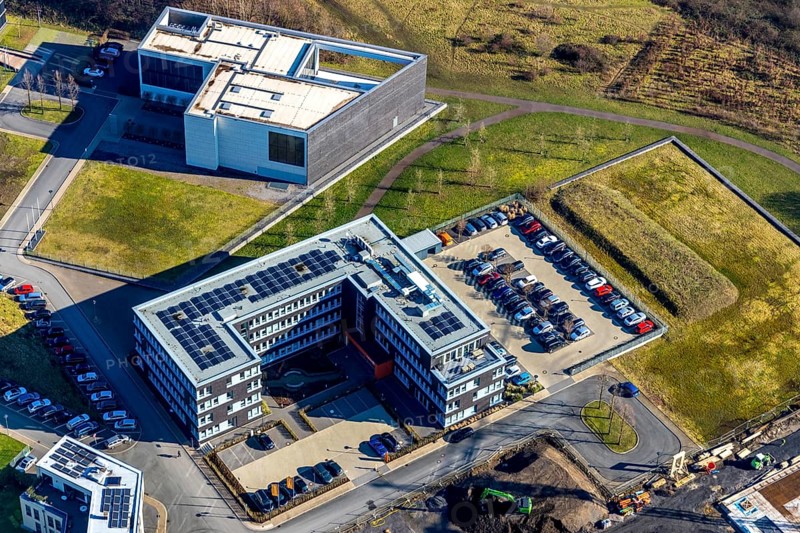 Aerial view, health campus, VISUS Health IT GmbH, Aesculap Akademie GmbH, Querenburg, Bochum, Ruhr area, North Rhine-Westphalia, Germany, DE, Europe, health campus south, health science, commercial area, commercial area, commercial park, commercial use, aerial photograph, aerial photography, aerial photography, overview, bird's-eye view, overview