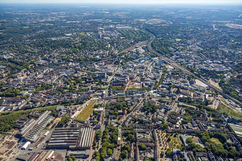 Aerial view, overview Bochum city centre from west to east with central station, Westring, Kruppwerke, Bochum, Ruhr area, North Rhine-Westphalia, Germany, DE, Europe, birds-eyes view, aerial photography, aerial photography, overview, bird's eye view, urban planning, reconstruction measures, construction site, overplanning