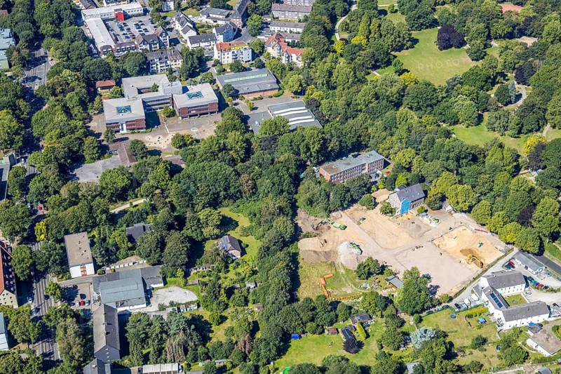 Aerial view, construction area Dördelstraße, police Langendreer, Langendreer, Bochum, Ruhr area, North Rhine-Westphalia, Germany, DE, Europe, birds-eyes view, aerial view, aerial photography, aerial photography, overview, bird's eye view, urban planning, reconstruction measures, construction site, overplanning
