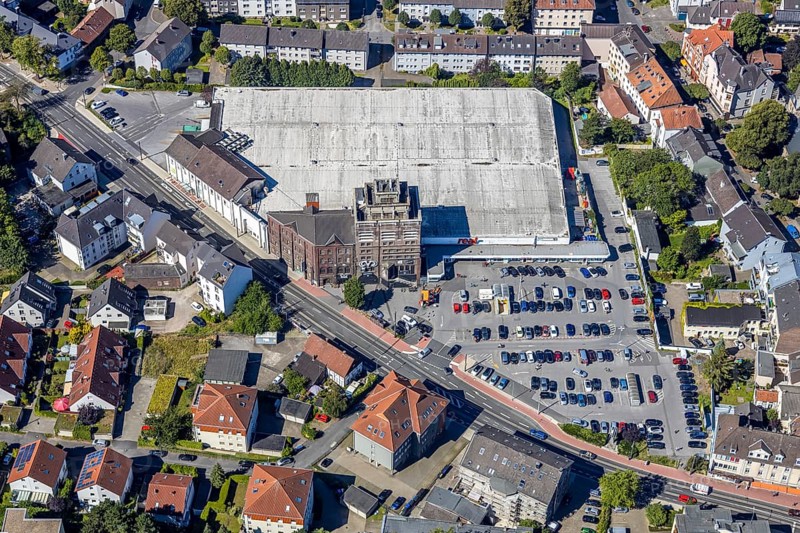 Aerial view, Matrix Bochum, real Langendreer an der Hauptstraße, Bochum, Ruhr area, North Rhine-Westphalia, Germany, DE, Europe, birds-eyes view, aerial photography, aerial photography, overview, bird's eye view, urban planning, reconstruction measures, construction site, overplanning