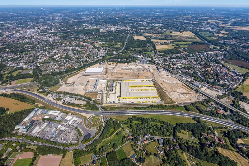 Aerial photo, MARK 51°7, new building Zess, Nordhausen-Ring and motorway A448, Laer, Bochum, Ruhr area, North Rhine-Westphalia, Germany, DE, Europe, birds-eyes view, aerial photo, aerial photography, aerial photography, overview, overview, bird's eye view, urban planning, reconstruction measures, construction site, overplanning