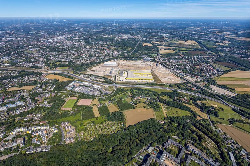 Aerial photo, MARK 51°7, new building Zess, Nordhausen-Ring and motorway A448, Laer, Bochum, Ruhr area, North Rhine-Westphalia, Germany, DE, Europe, birds-eyes view, aerial photo, aerial photography, aerial photography, overview, overview, bird's eye view, urban planning, reconstruction measures, construction site, overplanning