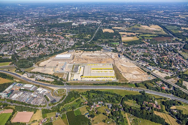 Aerial photo, MARK 51°7, new building Zess, Nordhausen-Ring and motorway A448, Laer, Bochum, Ruhr area, North Rhine-Westphalia, Germany, DE, Europe, birds-eyes view, aerial photo, aerial photography, aerial photography, overview, overview, bird's eye view, urban planning, reconstruction measures, construction site, overplanning