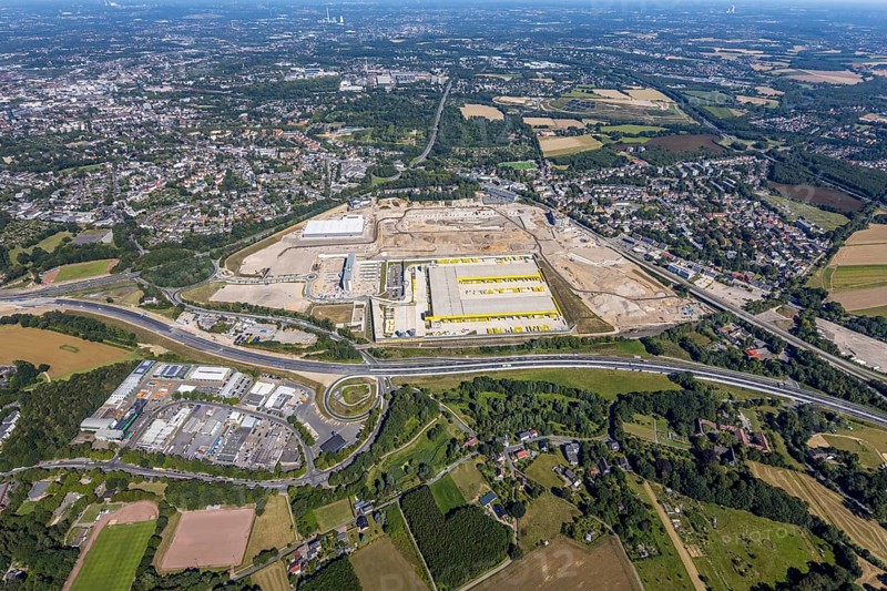 Aerial photo, MARK 51°7, new building Zess, Nordhausen-Ring and motorway A448, Laer, Bochum, Ruhr area, North Rhine-Westphalia, Germany, DE, Europe, birds-eyes view, aerial photo, aerial photography, aerial photography, overview, overview, bird's eye view, urban planning, reconstruction measures, construction site, overplanning