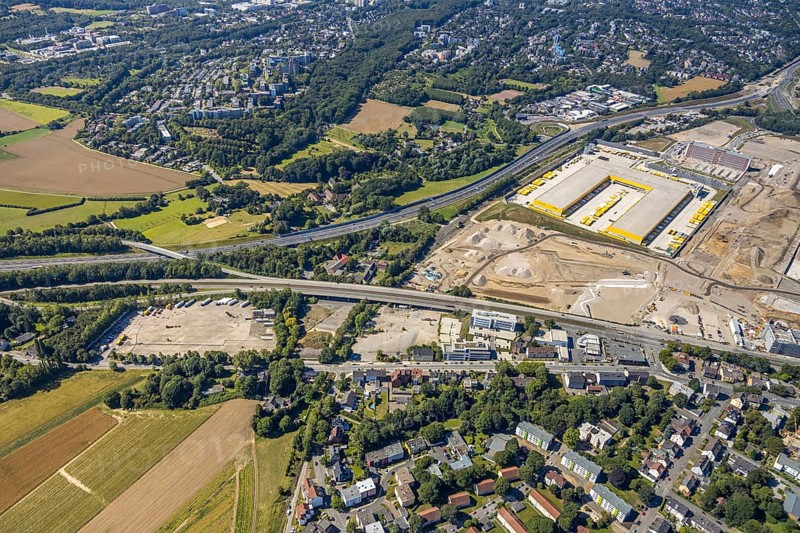 Aerial photo, MARK 51°7, Alte Wittener Straße new building Office MARK 51°7, 1st and 2nd construction phase, new building Zess, Laer, Bochum, Ruhr area, North Rhine-Westphalia, Germany, DE, Europe, bird's-eye view, aerial photo, aerial photography, overview, overview, bird's-eye view, urban planning, reconstruction measures, construction site, overplanning