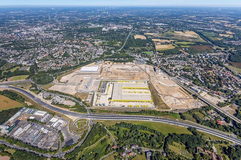 Aerial photo, MARK 51°7, new building Zess, Nordhausen-Ring and motorway A448, Laer, Bochum, Ruhr area, North Rhine-Westphalia, Germany, DE, Europe, birds-eyes view, aerial photo, aerial photography, aerial photography, overview, overview, bird's eye view, urban planning, reconstruction measures, construction site, overplanning