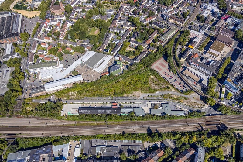 Aerial view, City-Tor Süd, Kruppwerke, Rotunde Bochum, RIFF - Veranstaltungs-GmbH, Bochum, Ruhr area, North Rhine-Westphalia, Germany, DE, Europe, birds-eyes view, aerial photography, aerial photography, overview, overview, bird's eye view, urban planning, reconstruction measures, construction site, overplanning