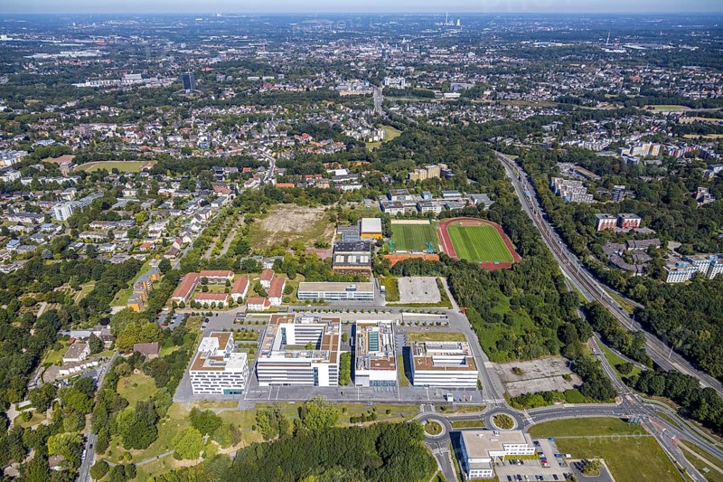 Aerial view, health campus north, neighbourhood at health campus Bochum, Wiemelhausen, Bochum, Ruhr area, North Rhine-Westphalia, Germany, DE, Europe, birds-eyes view, aerial photograph, aerial photography, aerial photography, overview, overview, bird's eye view, urban planning, reconstruction measures, construction site, overplanning