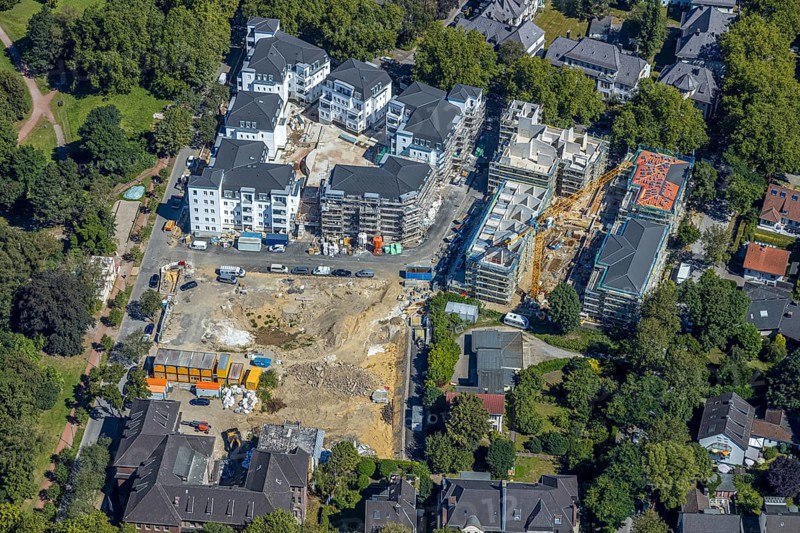 Aerial view, new development area, penthouse flats Herderallee, Wielandstraße, Gleisdreieck, Bochum, Ruhr area, North Rhine-Westphalia, Germany, DE, Europe, birds-eyes view, aerial photograph, aerial photography, aerial photography, overview, overview, bird's eye view, urban planning, reconstruction measures, construction site, overplanning