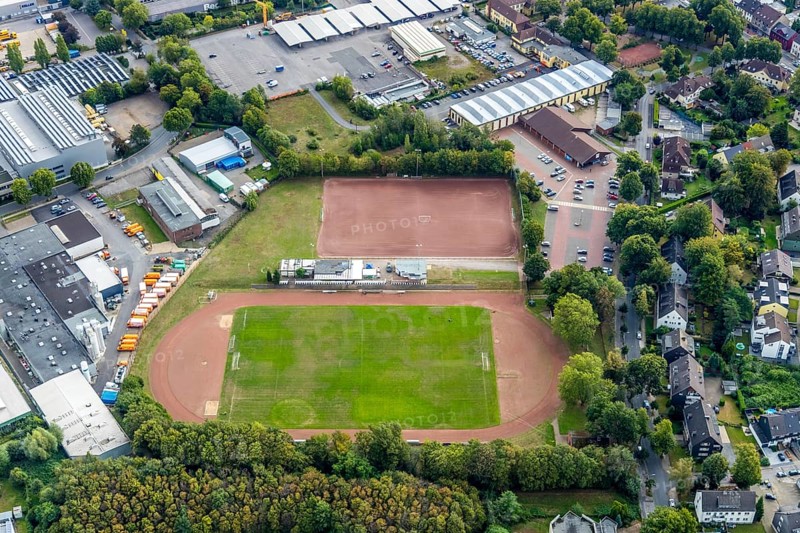 Aerial view, sports facility Schwarz-Weiß Wattenscheid 08, Wattenscheid, Bochum, Ruhr area, North Rhine-Westphalia, Germany, Bochum-Wattenscheid, DE, Dickebank, Europe, football pitch, football club, aerial view, aerial photography, aerial photography, sports, sports facilities, sports field, sports facility, district Wattenscheid, overview, bird's-eye view, overview