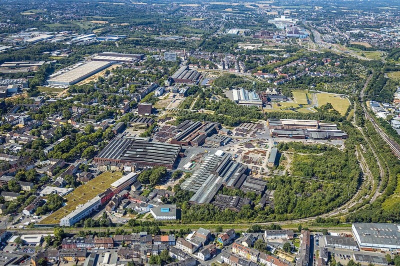 Aerial photo, Bochumer Verein Verkehrstechnik GmbH, Westpark, Gleisdreieck, Jahrhunderthalle Bochum, Kultur Ruhr GmbH, Bochum, Ruhr area, North Rhine-Westphalia, Germany, DE, Europe, birds-eyes view, aerial photo, aerial photography, aerial photography, overview, overview, bird's eye view