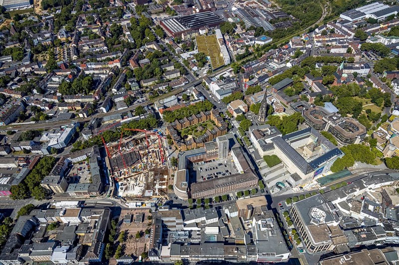 Aerial view, city centre with former justice area, city centre, Gleisdreieck, Bochum, Ruhr area, North Rhine-Westphalia, Germany, DE, Europe, birds-eyes view, aerial view, aerial photography, aerial photography, overview, bird's eye view