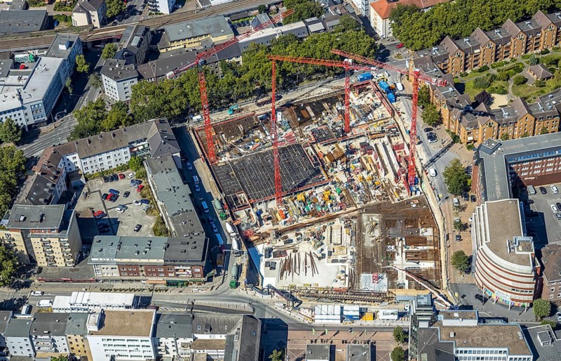 Aerial view, city centre with former justice area, city centre, Gleisdreieck, Bochum, Ruhr area, North Rhine-Westphalia, Germany, DE, Europe, birds-eyes view, aerial view, aerial photography, aerial photography, overview, bird's eye view