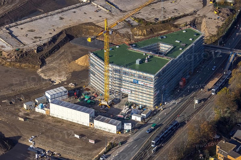 Construction site, former Opel site, construction site Zess building Laer, Bochum, North Rhine-Westphalia, Germany, expansion areas, construction work, building plots, construction measure, DE, earthworks, renewal, development, Europe, commercial enterprises, commercial area, industrial estate, industrial park, commercial site, commercial use, industrial area, industrial building, industrial site, capacity requirements, aerial view, aerial photograph, aerial photography, aerial photography, MARK 51°7, Mark 51/7, Opelring, Ruhr area, overview, bird's-eye view, growth, becoming and growing, birds-eyes view, overview