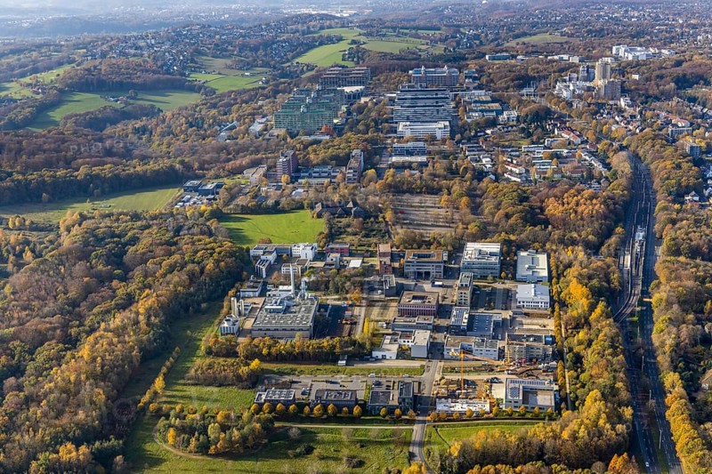 Technology Quarter, Ruhr-Universität Bochum, Leonardo-Da-Vinci-Platz, Querenburg, Bochum, Ruhr area, North Rhine-Westphalia, Germany, education, educational institution, DE, Europe, Konrad-Zuse-Straße, teaching institute, aerial view, aerial photography, aerial photography, RUB, TZ Technisches Zentrum RUB, overview, university, bird's-eye view, bird's-eye view, overview