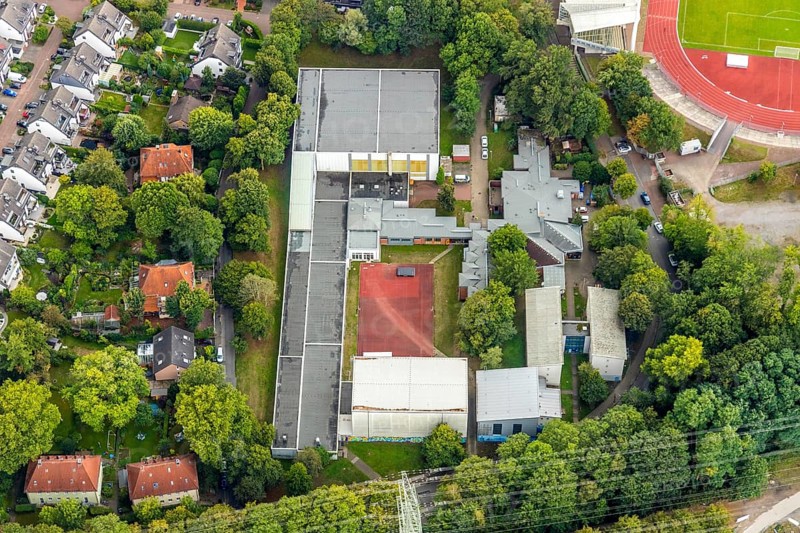 Aerial view, Olympic Training Centre Ruhr-Ost at Lohrheidestadion, Leithe, Bochum, Ruhr area, North Rhine-Westphalia, Germany, Bochum-Wattenscheid, DE, Europe, athletics, aerial view, aerial photography, aerial photography, sports, Wattenscheid district, overview, bird's-eye view, Wattenscheid, birds-eyes view, overview