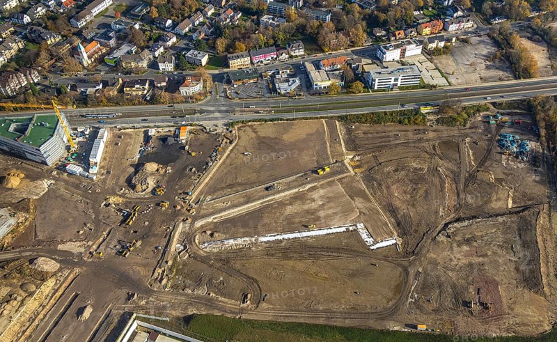 New construction DHL Logistik, former Opel site, former Opel administration building, construction site Hans-Dobbertin-Straße, Suttner-Nobel-Allee, Laer, Bochum, North Rhine-Westphalia, Germany, expansion areas, construction work, building plots, construction measure, DE, monument protection, earthworks, renewal, development, Europe, commercial enterprises, commercial area, commercial park, commercial site, commercial use, freight traffic, industrial area, industrial building, industrial location, capacity requirements, logistics, logistics service, logistics service provider, logistics provider, logistics centre, aerial view, aerial photograph, aerial photography, aerial photography, MARK 51°7, Mark 51/7, Opelring, Ruhr area, freight forwarding, transport, transport service, overview, bird's-eye view, growth, becoming and growing, birds-eyes view, overview