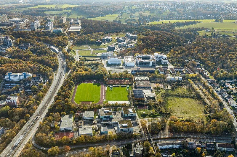 Hsg Bochum - Hochschule für Gesundheit, health campus, construction site, Querenburg, Bochum, Ruhr area, North Rhine-Westphalia, Germany, construction work, construction, construction area, building site, building plots, construction measure, construction project, campus, DE, Europe, aerial view, aerial photograph, aerial photography, aerial photography, new building, Ruhr-Universität Bochum, overview, bird's-eye view, birds-eyes view, overview