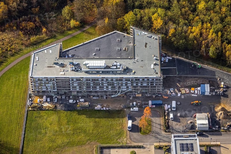 Hsg Bochum - Hochschule für Gesundheit, health campus, construction site, Querenburg, Bochum, Ruhr area, North Rhine-Westphalia, Germany, construction work, construction, construction area, building site, building plots, construction measure, construction project, campus, DE, Europe, aerial view, aerial photograph, aerial photography, aerial photography, new building, Ruhr-Universität Bochum, overview, bird's-eye view, birds-eyes view, overview