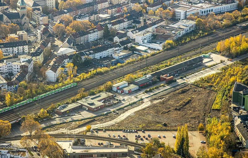 Future hotel location Citytor Süd, Rotunda Bochum Cultural Centre, Konrad-Adenauer-Platz, Gleisdreieck, Bochum, Ruhr area, North Rhine-Westphalia, Germany, railway tracks, Bermuda3eck, DE, Europe, gastronomy, hotel, hotel facilities, hotel industry, hotel location City Süd, culture, aerial view, aerial photograph, aerial photography, aerial photography, overview, event location, bird's eye view, birds-eyes view, overview