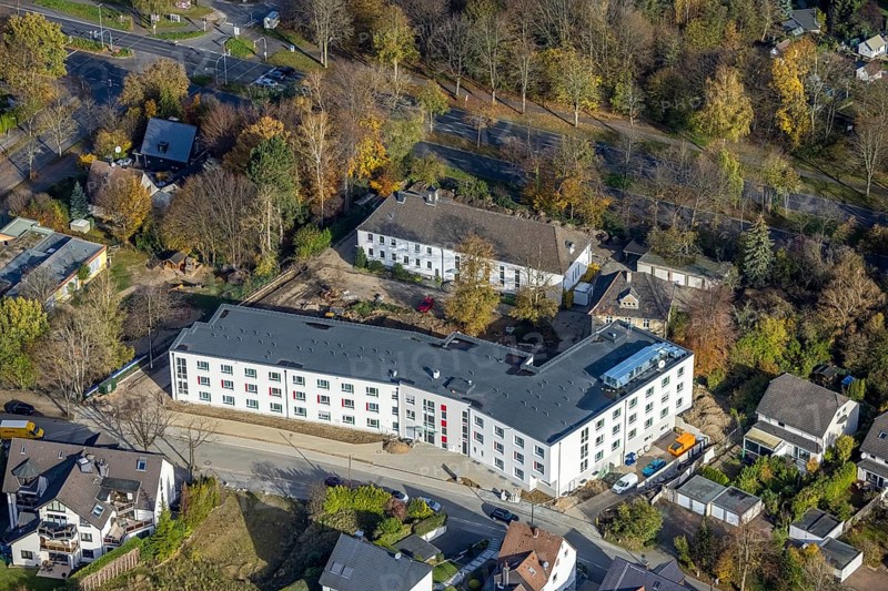 Luther House construction site, Stiepel, Bochum, Ruhr area, North Rhine-Westphalia, Germany, place of worship, construction work, building, construction area, building site, building plots, construction project, construction site, DE, Europe, religious community, place of worship, holy place, Kemnader Straße, church, parish, denomination, culture, art, aerial view, aerial photograph, aerial photography, aerial photography, Luther's venue, religion, religious site, overview, events, venue, event location, event centre, bird's-eye view, birds-eyes view, cultural use, overview