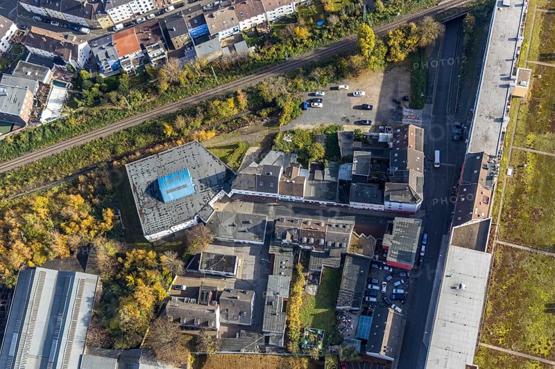 Red light district in Bochum, Gußstahlstraße, Im Winkel, Bochum, Ruhr area, North Rhine-Westphalia, Germany, Brordellviertel, Cafe Ritze Bistro, DE, DEU, Eros Centre, Europe, Kontakthof, aerial view, aerial photograph, aerial photography, aerial photography, prostitution, red light district, red light district, restricted area, overview, bird's-eye view, birds-eyes view, overview