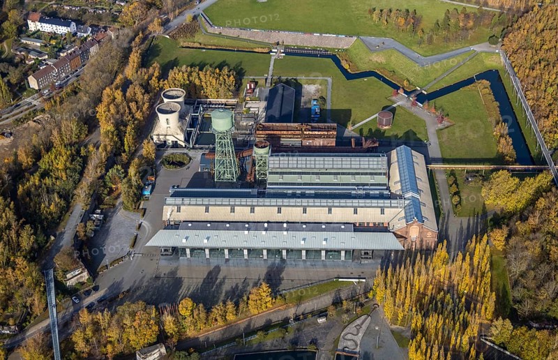 Jahrhunderthalle Bochum, Kruppwerke, Bochum, Ruhr area, North Rhine-Westphalia, Germany, An der Jahrhunderthalle, DE, Europe, culture, art, aerial view, aerial photograph, aerial photography, aerial photography, overview, events, venue, event location, event centre, bird's-eye view, birds-eyes view, cultural use, overview