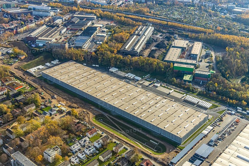 DSV Stuttgart GmbH freight forwarding service, Kruppwerke, Bochum, Ruhr area, North Rhine-Westphalia, Germany, DE, Europe, commercial enterprises, commercial area, commercial park, commercial location, commercial use, freight traffic, industrial area, industrial building, industrial location, logistics, logistics service, logistics service provider, logistics provider, logistics centre, aerial view, aerial photograph, aerial photography, aerial photography, freight forwarding, transport, transport service, overview, bird's-eye view, bird's-eye view, overview