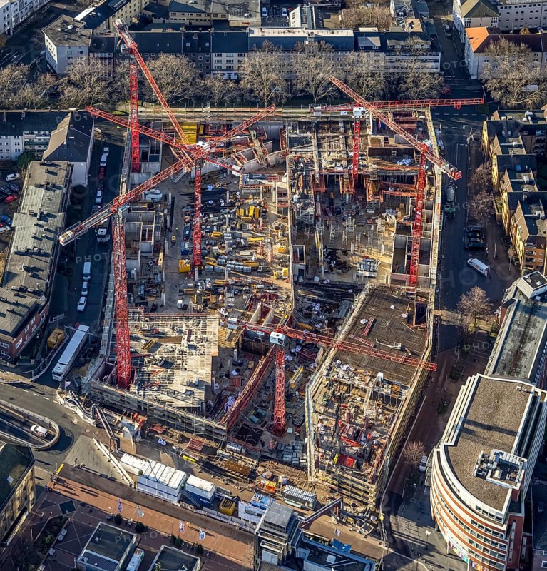 Aerial view, construction site new justice centre Bochum, Viktoriastraße, city centre, Westring, Gleisdreieck, Bochum, Ruhr area, North Rhine-Westphalia, Germany, DE, Europe, birds-eyes view, aerial photography, aerial photography, aerial photography, overview, bird's eye view