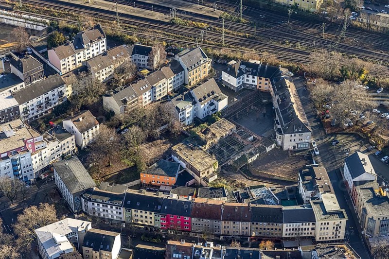 Aerial view of the wasteland in the Bermuda triangle, Kreuzstraße, Brüderstraße, Neustraße, backyard, Gleisdreieck, Bochum, Ruhr area, North Rhine-Westphalia, Germany, DE, Europe, aerial photo, birds-eyes view, aerial photography, aerial photography, overview, bird's eye view