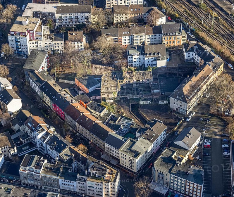 Aerial view of the wasteland in the Bermuda triangle, Kreuzstraße, Brüderstraße, Neustraße, backyard, Gleisdreieck, Bochum, Ruhr area, North Rhine-Westphalia, Germany, DE, Europe, aerial photo, birds-eyes view, aerial photography, aerial photography, overview, bird's eye view